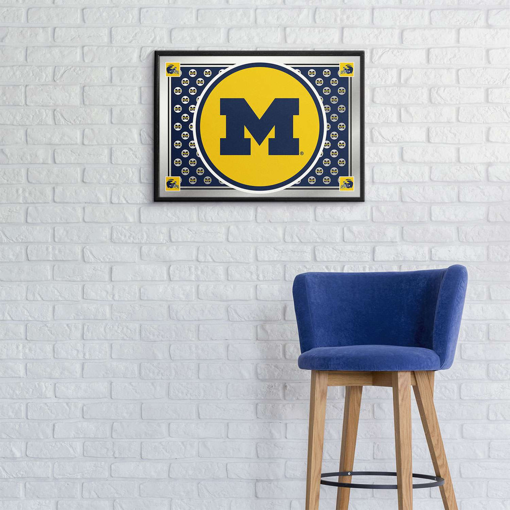 Michigan Wolverines Team Spirit - Framed Mirrored Wall Sign - Blue