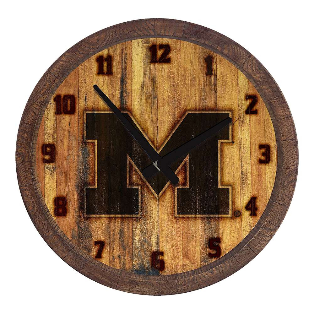 Michigan Wolveriness Branded Faux Barrel Top Wall Clock | The Fan-Brand | NCMICH-560-02