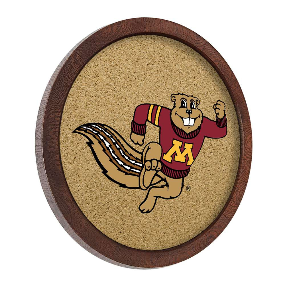 Minnesota Golden Gophers Mascot - Faux Barrel Framed Cork Board