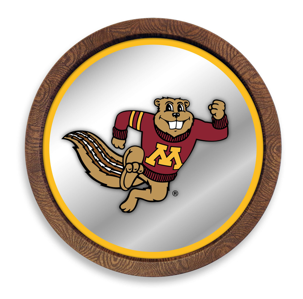Minnesota Golden Gophers Mascot - Faux Barrel Top Mirrored Wall Sign - Gold Edge | The Fan-Brand | NCMINN-245-02B