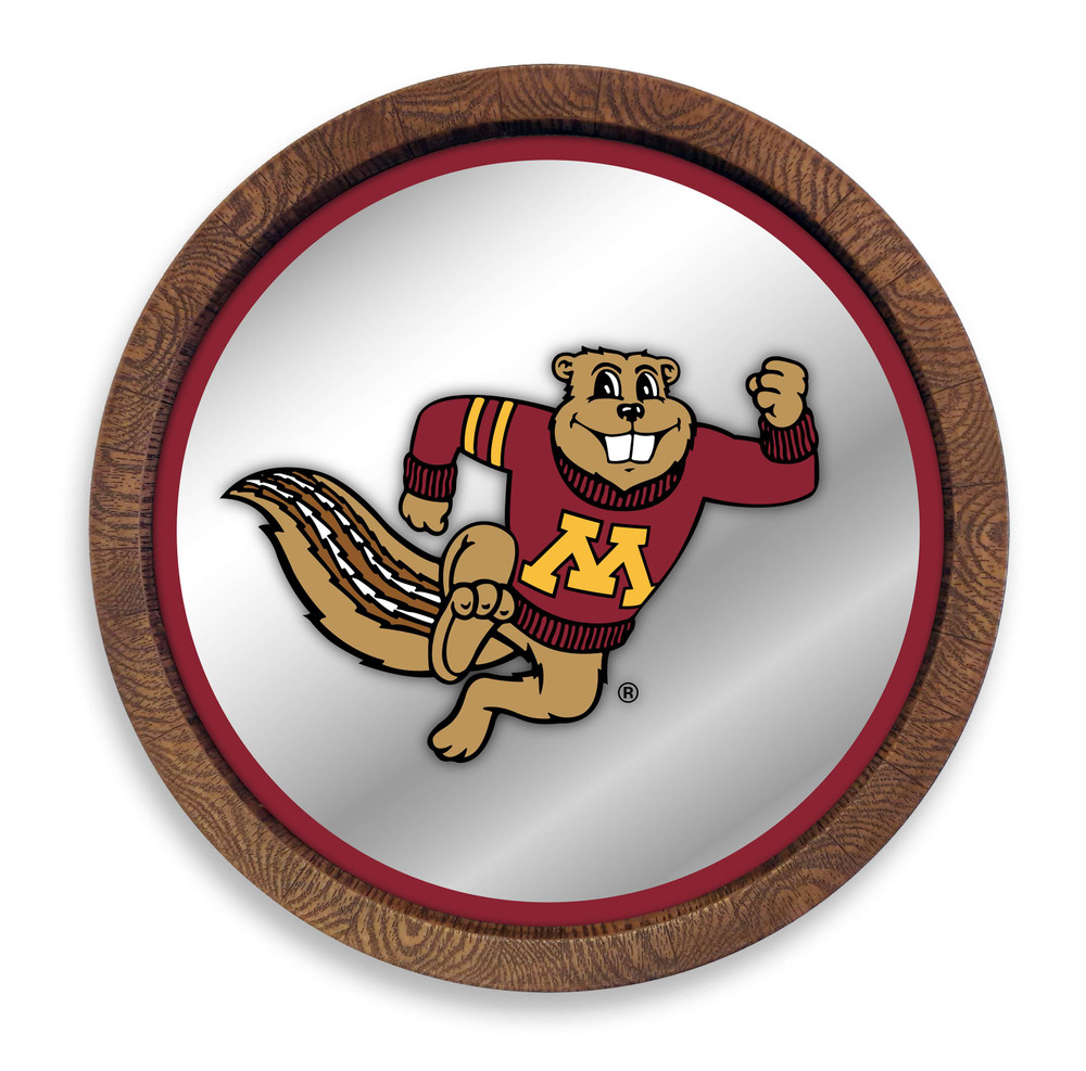 Minnesota Golden Gophers Mascot - Faux Barrel Top Mirrored Wall Sign - Maroon Edge | The Fan-Brand | NCMINN-245-02A