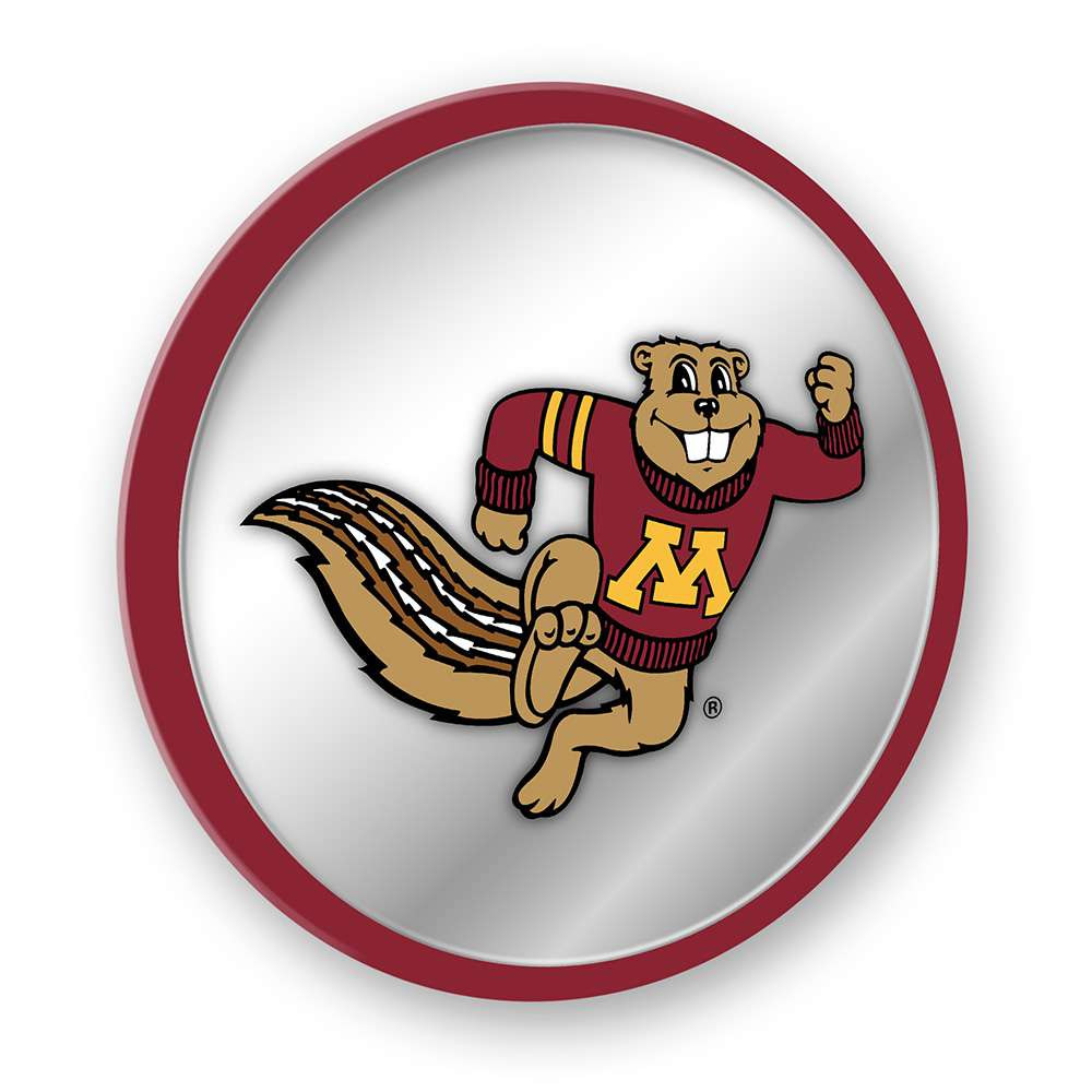 Minnesota Golden Gophers Mascot - Modern Disc Mirrored Wall Sign - Maroon Frame