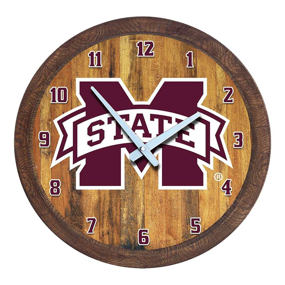 Mississippi State Bulldogs Faux Barrel Top Wall Clock | The Fan-Brand | NCMSST-560-01