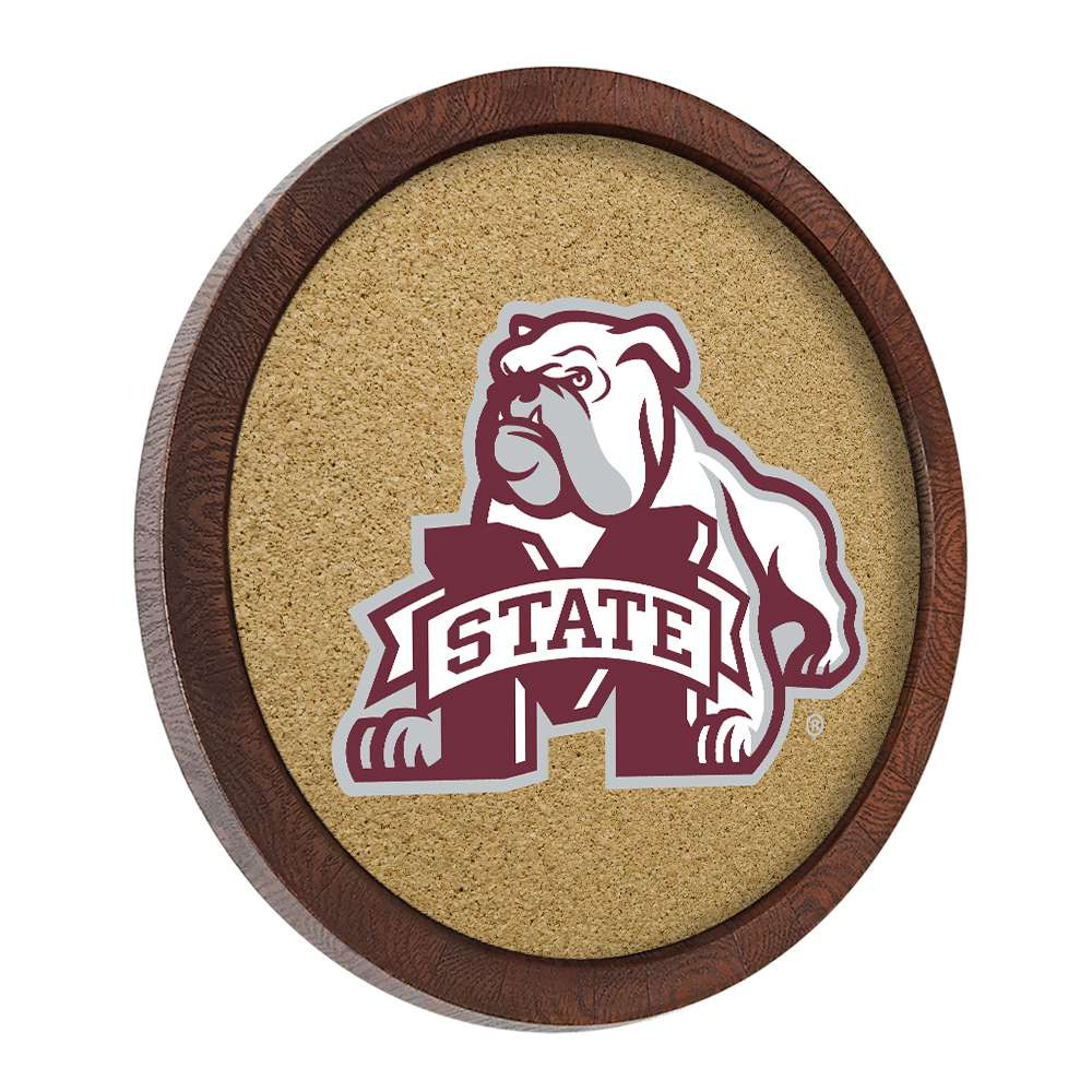 Mississippi State Bulldogs Mascot - Faux Barrel Framed Cork Board - Color Logo