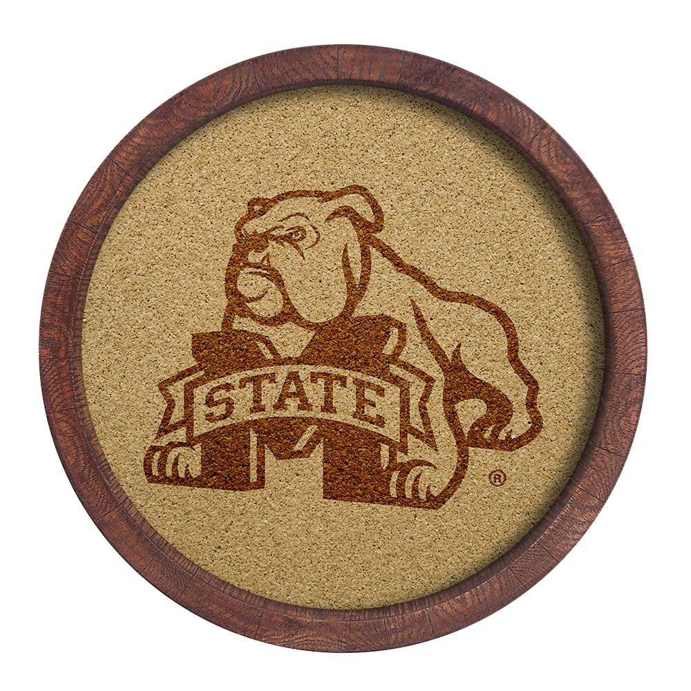 Mississippi State Bulldogs Mascot - Faux Barrel Framed Cork Board - Monochrome Logo | The Fan-Brand | NCMSST-632-02B