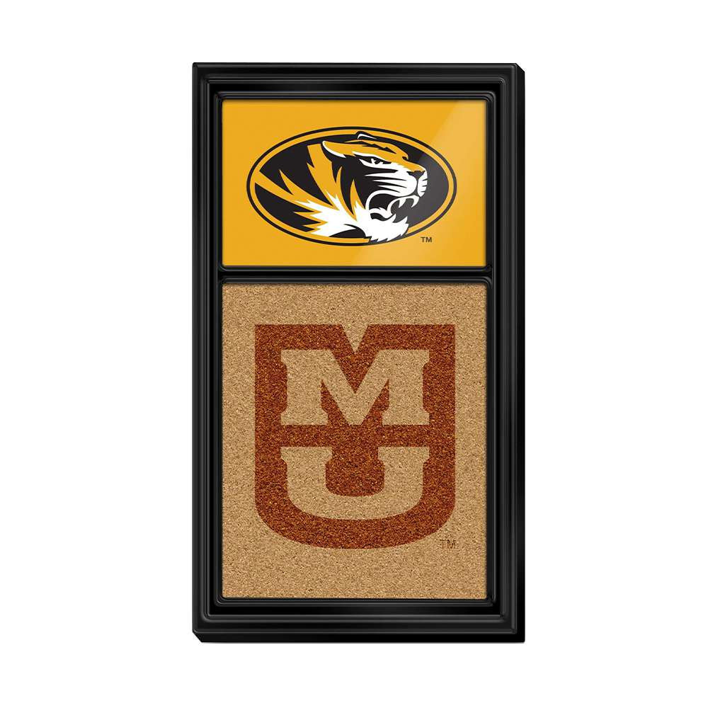 Missouri Tigers Dual Logo - Cork Note Board - Black Frame / Gold | The Fan-Brand | NCMISU-640-02A