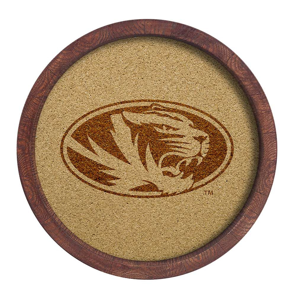 Missouri Tigers Faux Barrel Framed Cork Board - Monochrome Logo | The Fan-Brand | NCMISU-632-01B