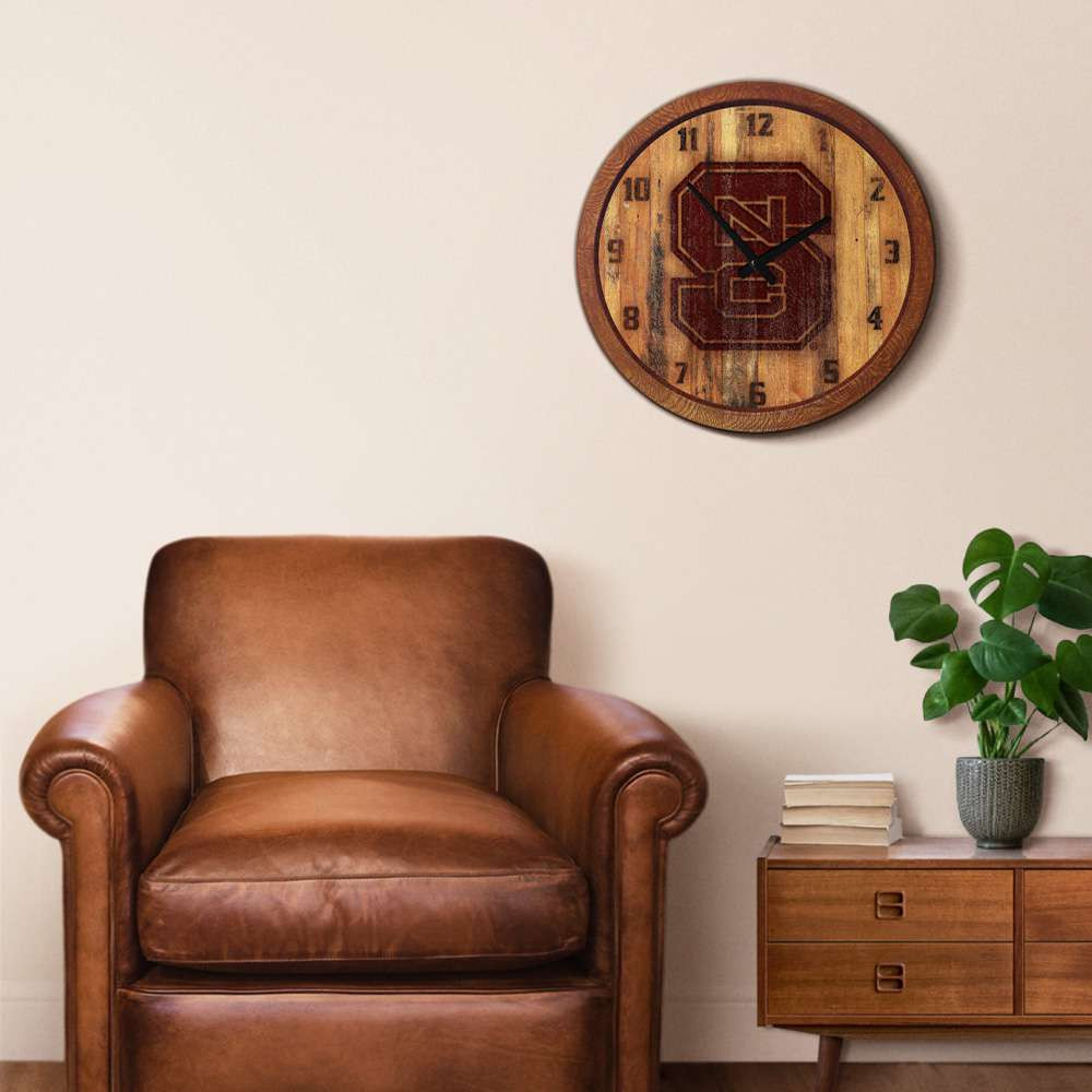 NC State Wolfpack Branded Faux Barrel Top Wall Clock