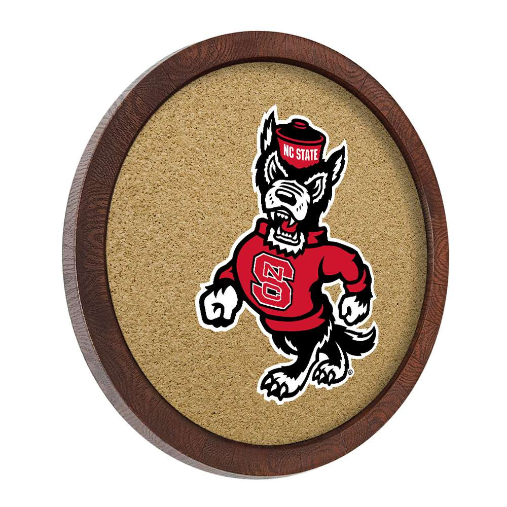 NC State Wolfpack Mascot - Faux Barrel Framed Cork Board - Color Logo