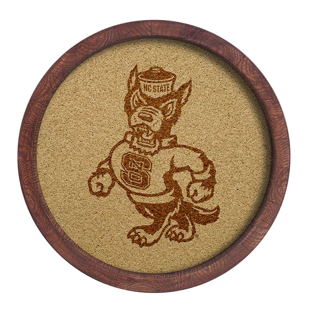 NC State Wolfpack Mascot - Faux Barrel Framed Cork Board - Monochrome Logo | The Fan-Brand | NCNCST-632-02B