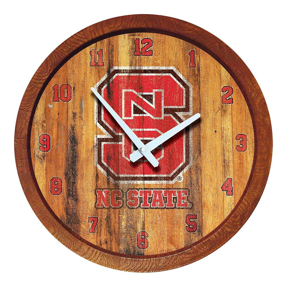 NC State Wolfpack Weathered Faux Barrel Top Wall Clock | The Fan-Brand | NCNCST-560-03
