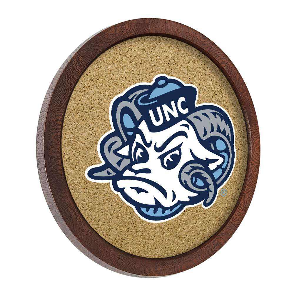 North Carolina Tar Heels Mascot - Faux Barrel Framed Cork Board - Color Logo