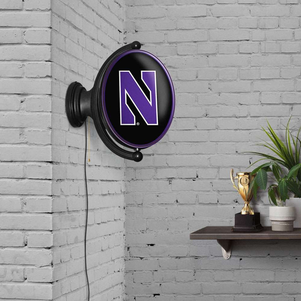 Northwestern Wildcats Original Oval Rotating Lighted Wall Sign - Black