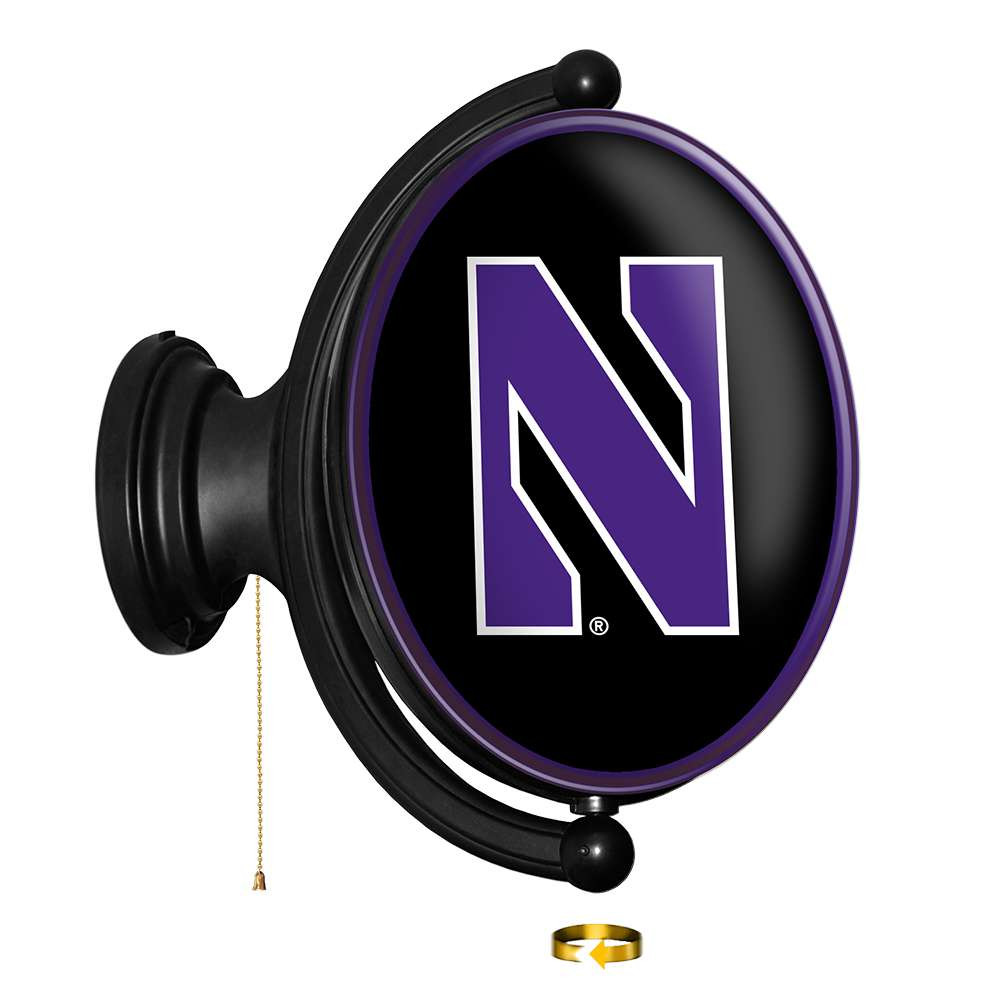 Northwestern Wildcats Original Oval Rotating Lighted Wall Sign - Black | The Fan-Brand | NCNWWC-125-01C