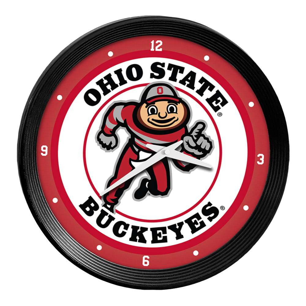 Ohio State Buckeyes Brutus - Ribbed Frame Wall Clock | The Fan-Brand | NCOHST-530-01