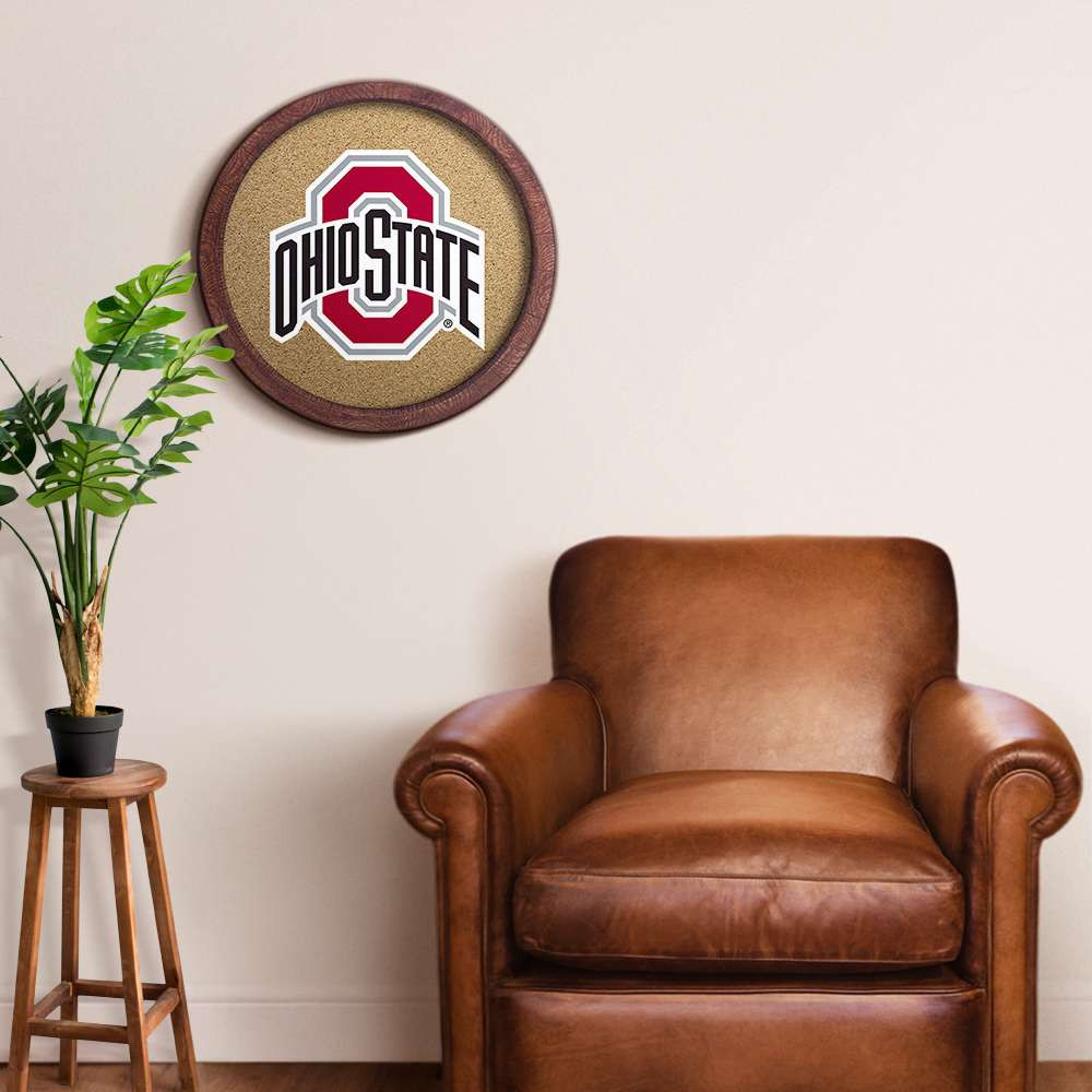 Ohio State Buckeyes Faux Barrel Framed Cork Board - Color Logo