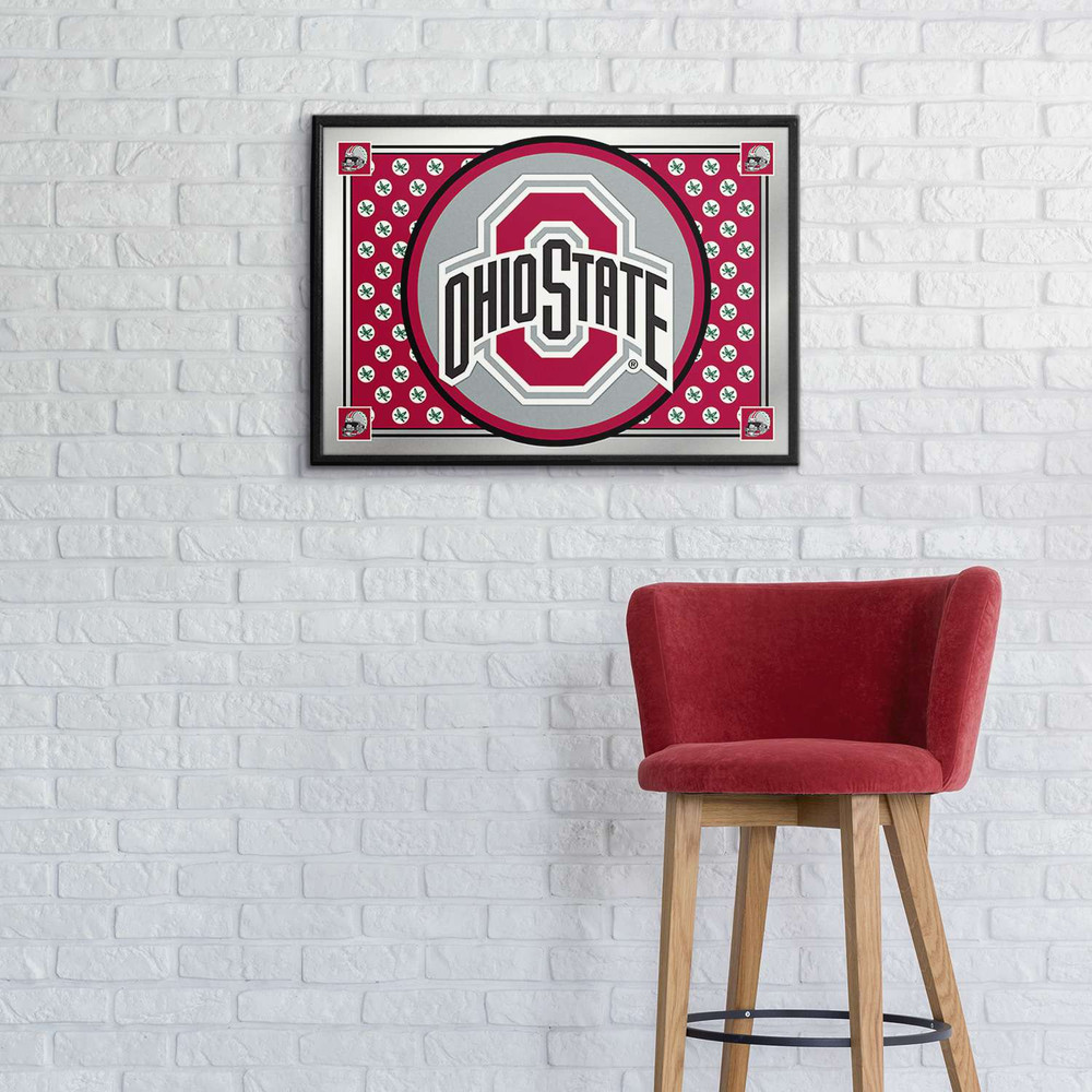 Ohio State Buckeyes Team Spirit - Framed Mirrored Wall Sign - White