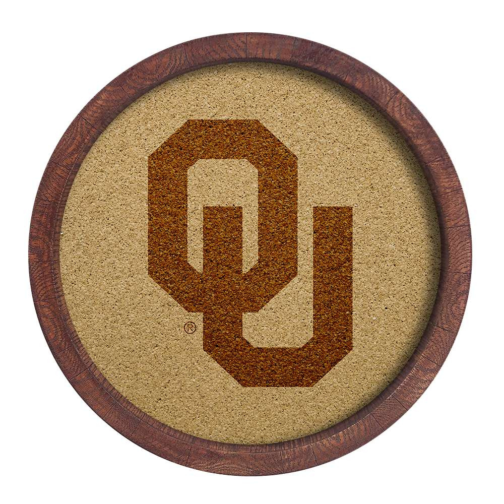 Oklahoma Sooners Faux Barrel Framed Cork Board - Monochrome Logo | The Fan-Brand | NCOKLA-632-01B