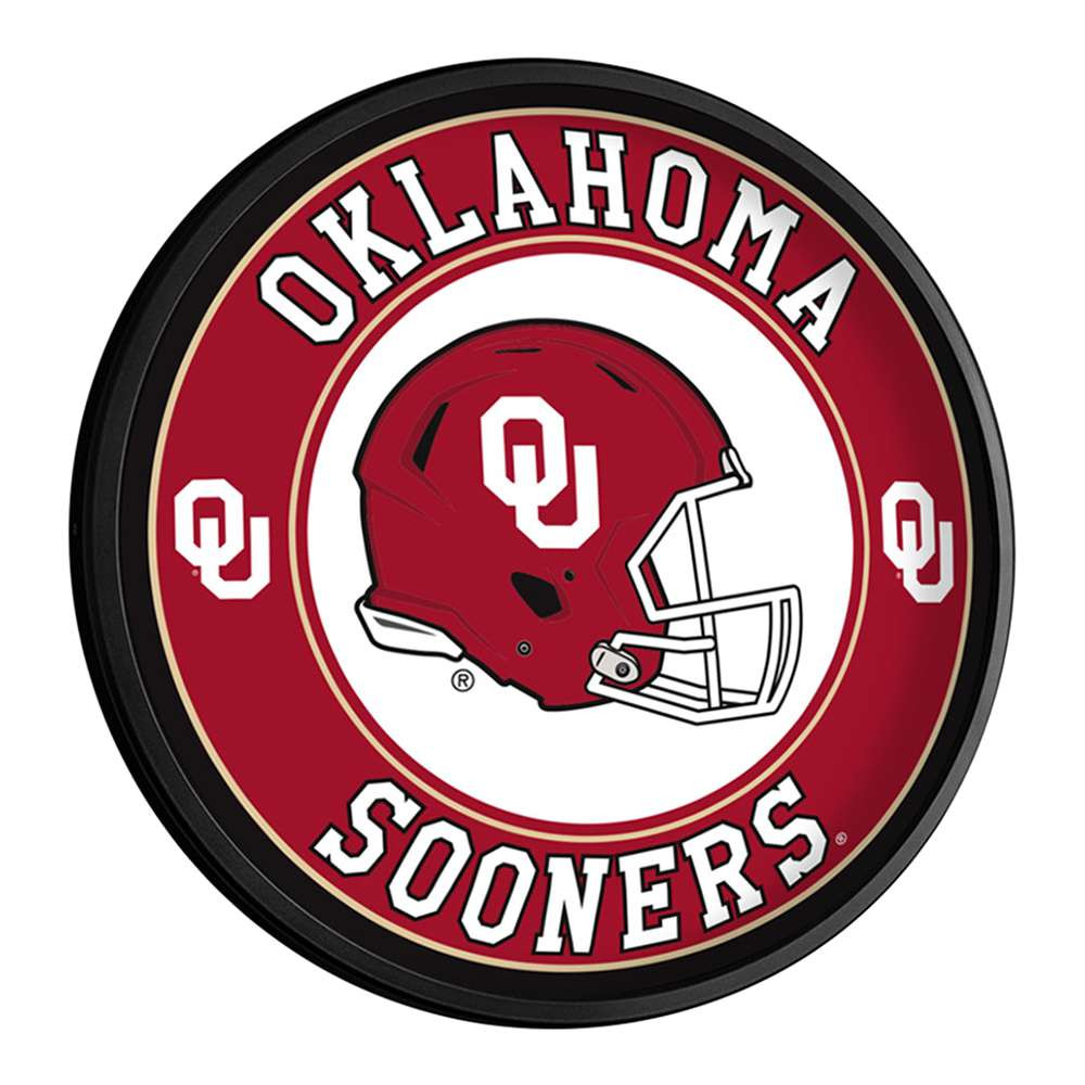 Oklahoma Sooners Football - Round Slimline Lighted Wall Sign | The Fan-Brand | NCOKLA-130-03