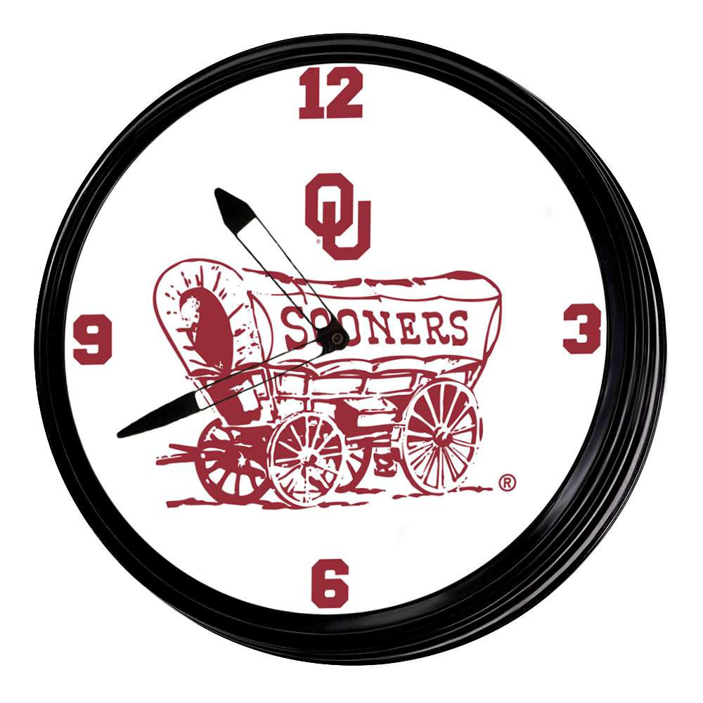 Oklahoma Sooners Schooner - Retro Lighted Wall Clock | The Fan-Brand | NCOKLA-550-02