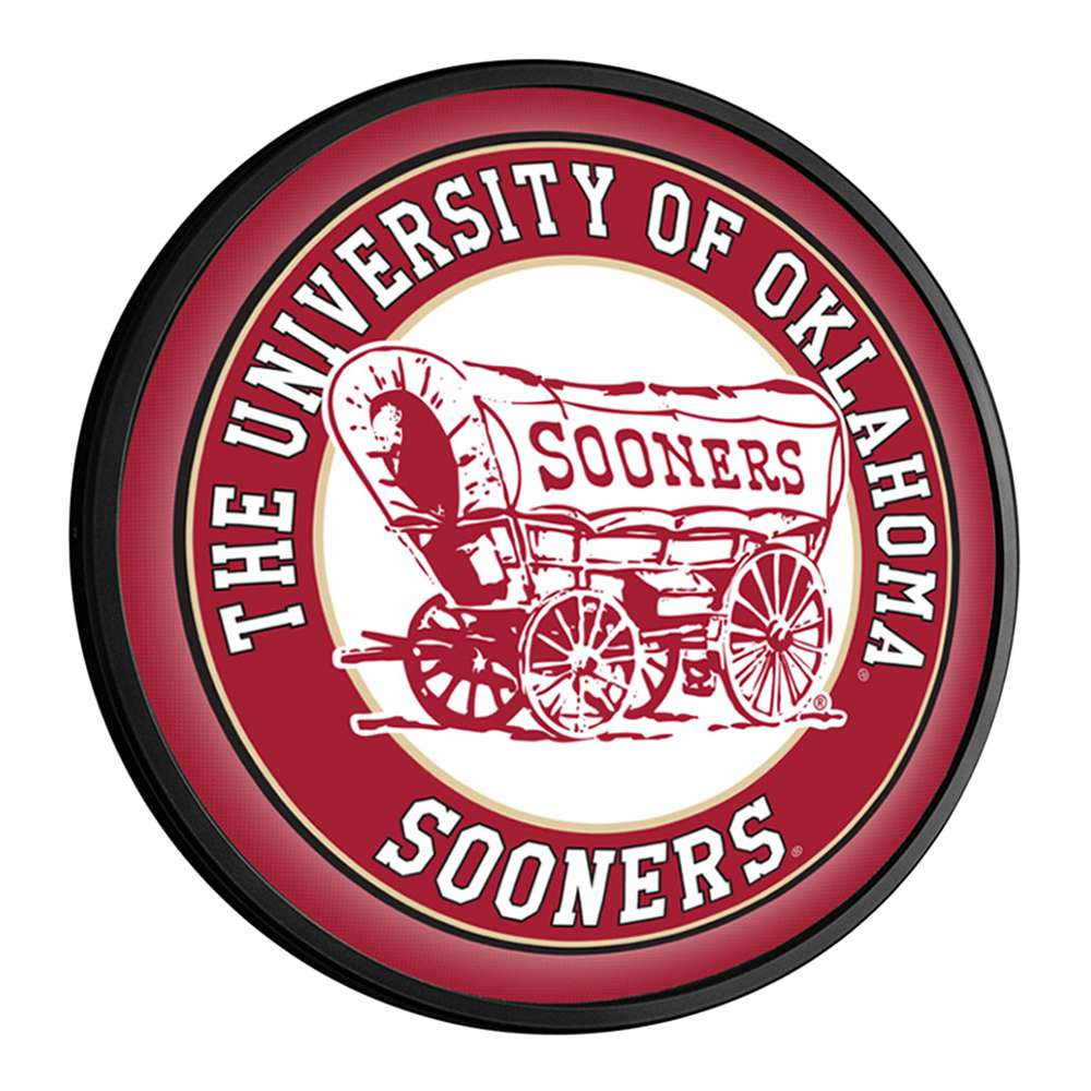Oklahoma Sooners Schooner - Round Slimline Lighted Wall Sign | The Fan-Brand | NCOKLA-130-02