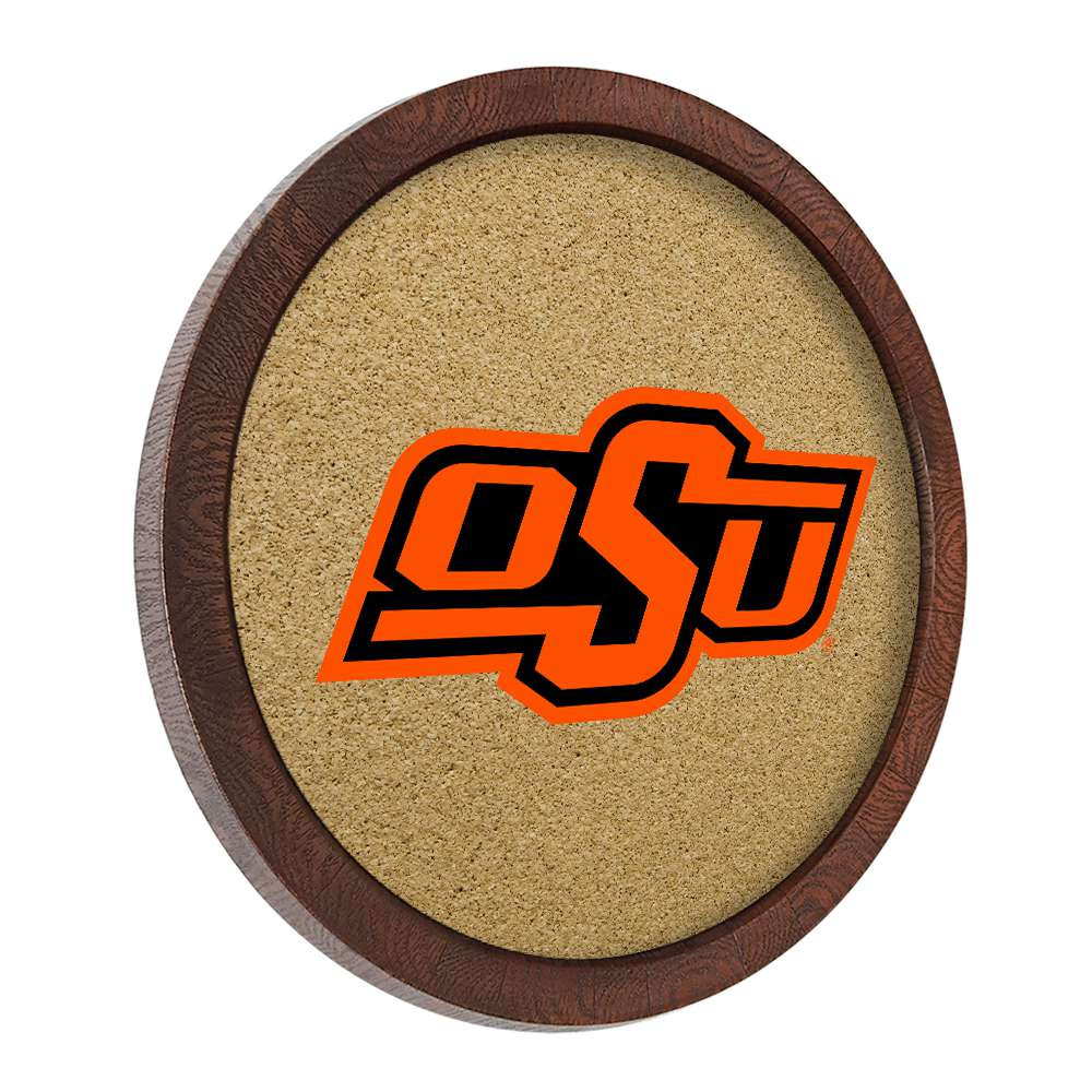 Oklahoma State Cowboys Faux Barrel Framed Cork Board - Color Logo