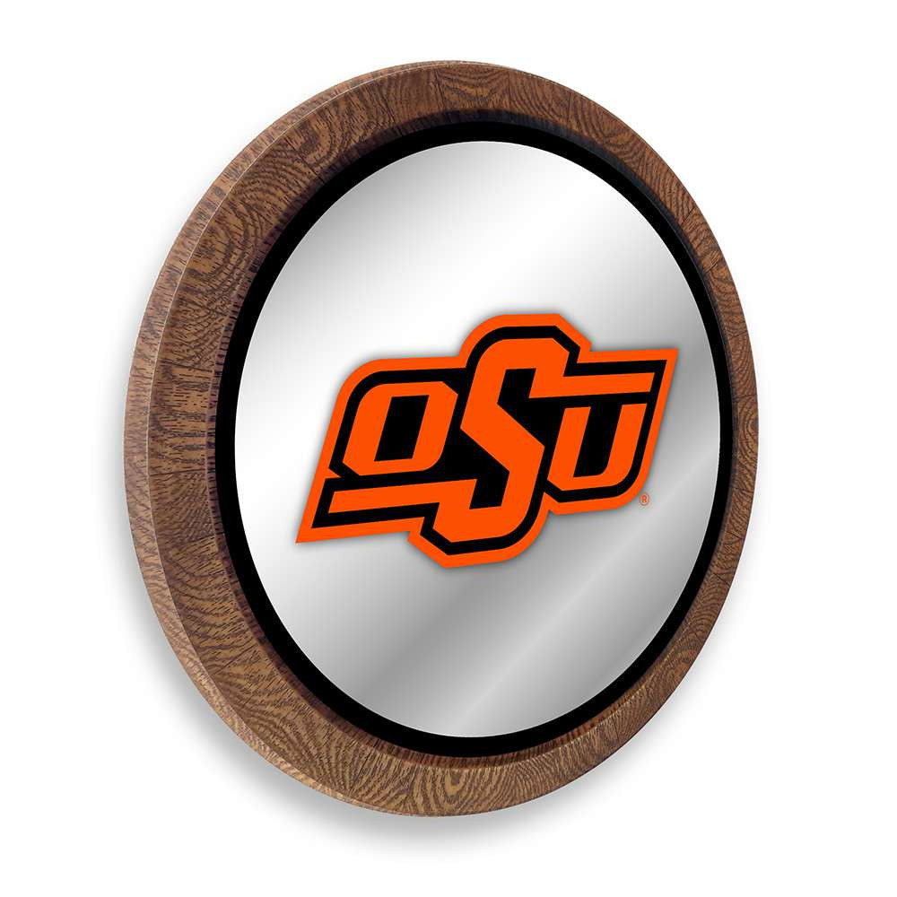 Oklahoma State Cowboys Faux Barrel Top Mirrored Wall Sign - Black Edge
