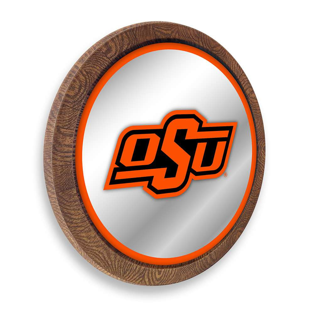 Oklahoma State Cowboys Faux Barrel Top Mirrored Wall Sign - Orange Edge