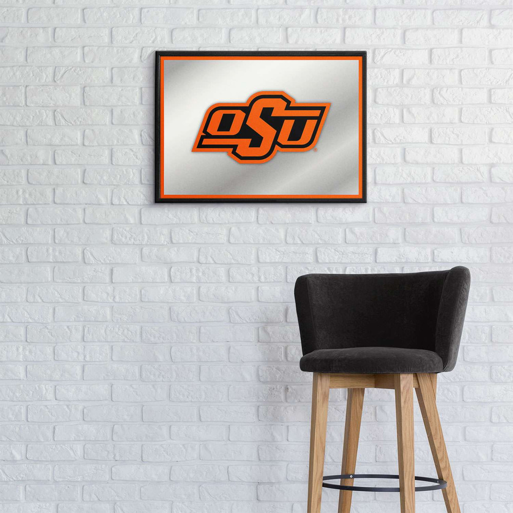 Oklahoma State Cowboys Framed Mirrored Wall Sign - Orange Edge