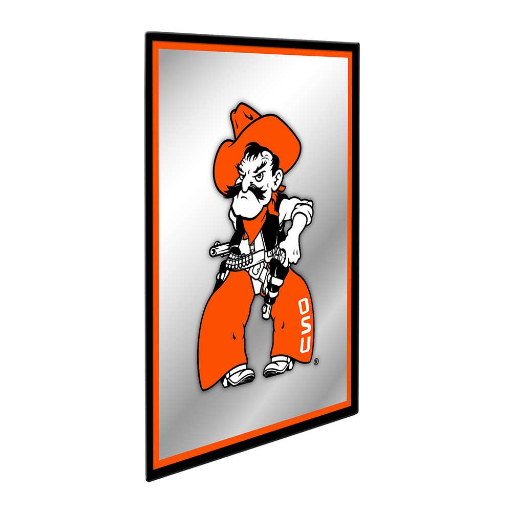 Oklahoma State Cowboys Mascot - Framed Mirrored Wall Sign - Orange Edge