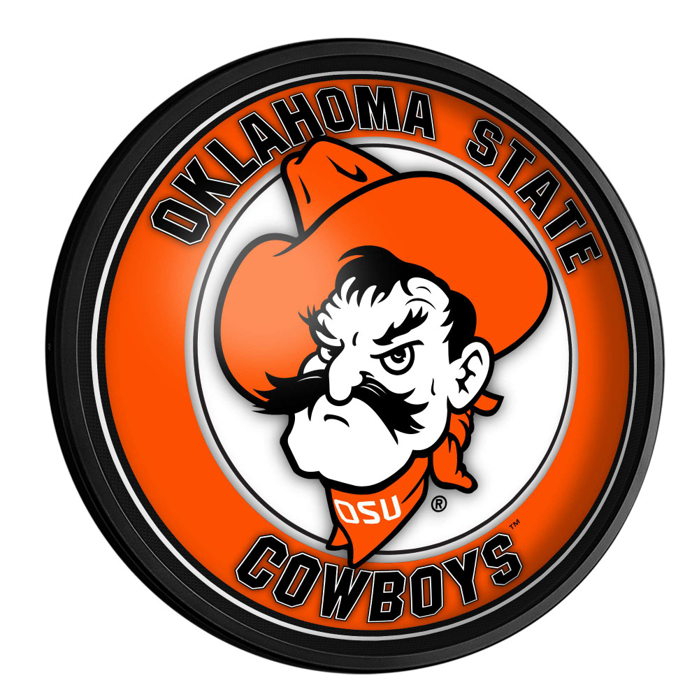 Oklahoma State Cowboys Pete - Round Slimline Lighted Wall Sign | The Fan-Brand | NCOKST-130-02