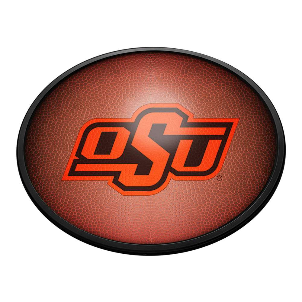 Oklahoma State Cowboys Pigskin - Oval Slimline Lighted Wall Sign | The Fan-Brand | NCOKST-140-21