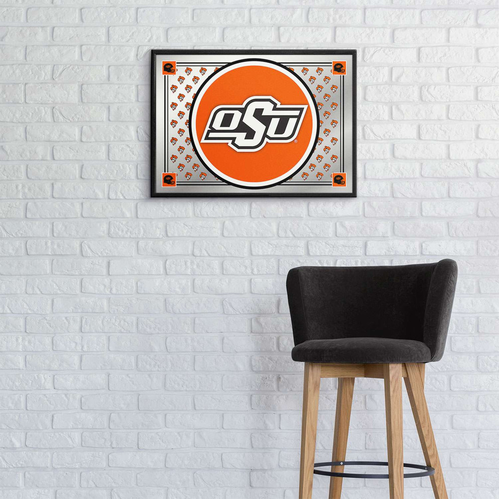 Oklahoma State Cowboys Team Spirit - Framed Mirrored Wall Sign - Mirrored