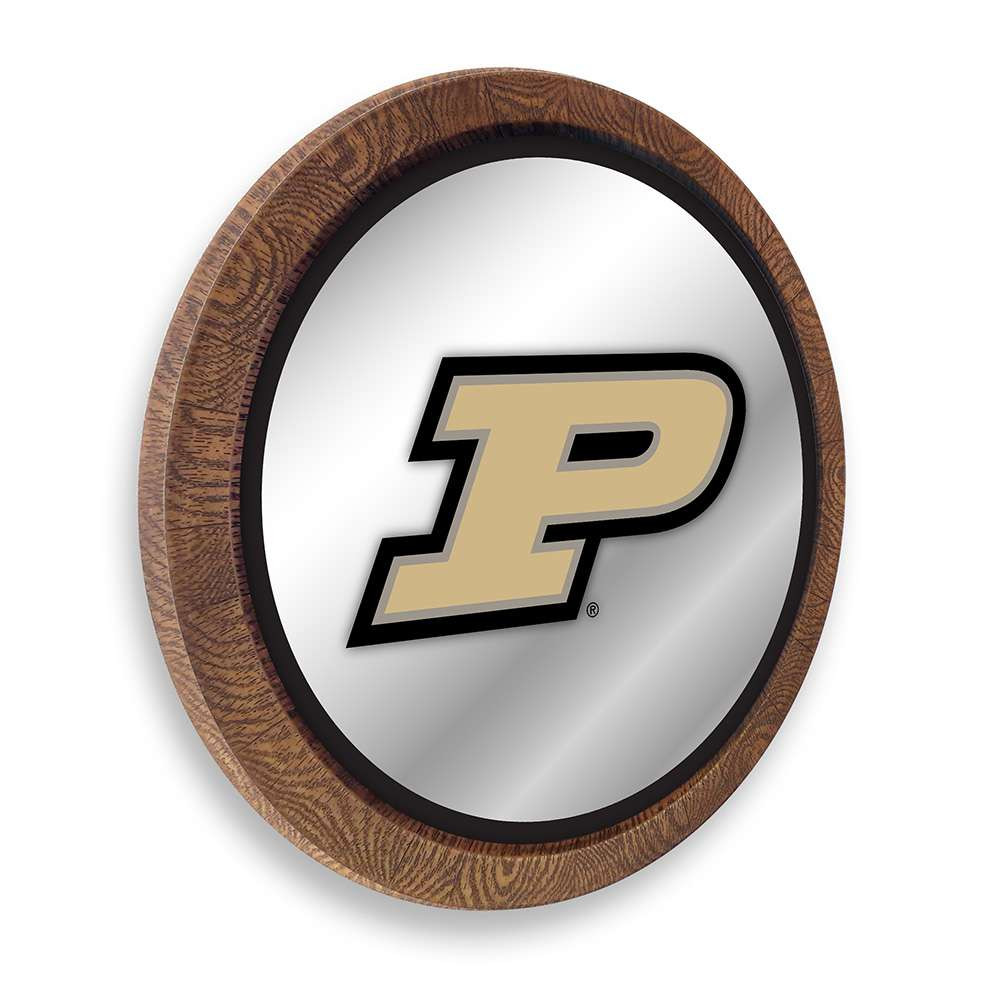 Purdue Boilermakers Faux Barrel Top Mirrored Wall Sign - Black Edge