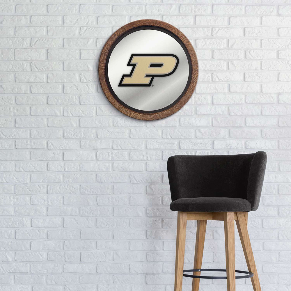 Purdue Boilermakers Faux Barrel Top Mirrored Wall Sign - Black Edge