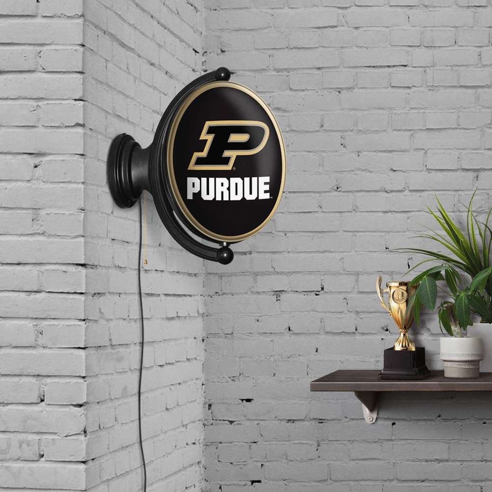 Purdue Boilermakers Original Oval Rotating Lighted Wall Sign - Black