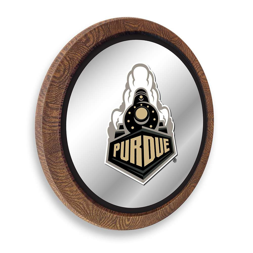 Purdue Boilermakers Special - Faux Barrel Top Mirrored Wall Sign - Black Edge