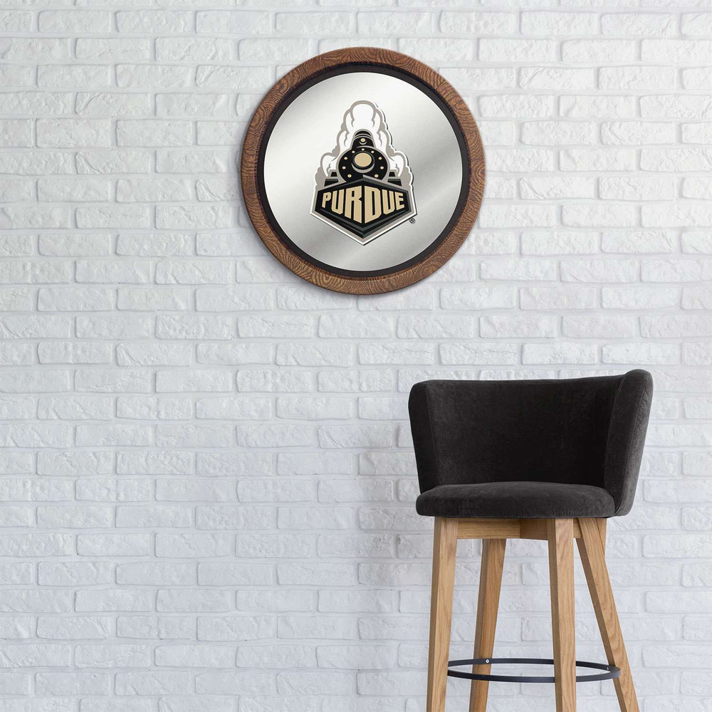 Purdue Boilermakers Special - Faux Barrel Top Mirrored Wall Sign - Black Edge