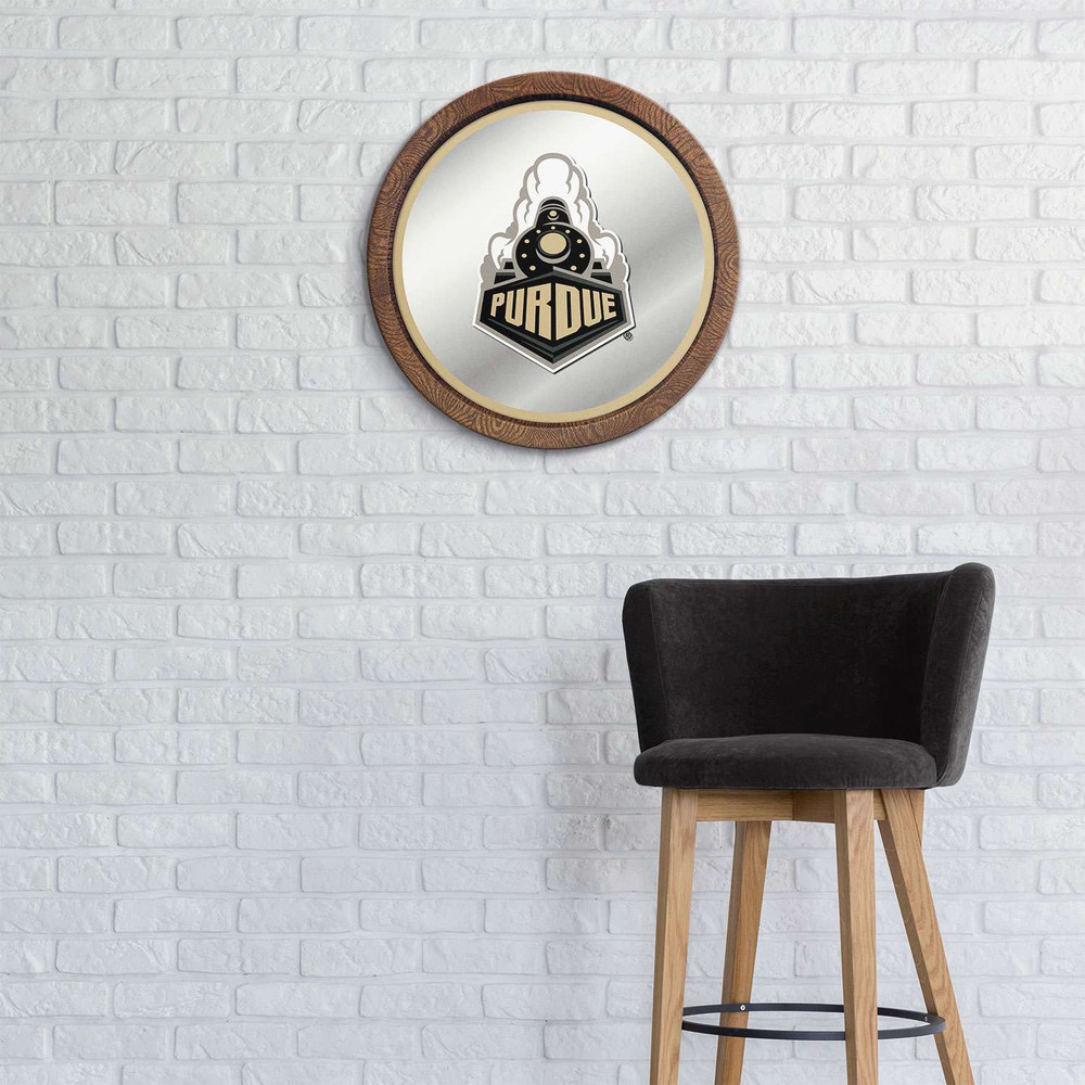 Purdue Boilermakers Special - Faux Barrel Top Mirrored Wall Sign - Gold Edge