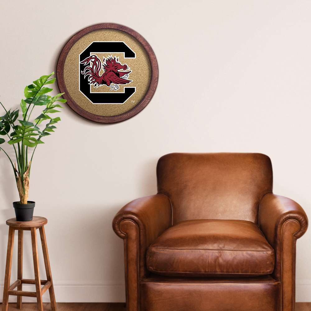 South Carolina Gamecocks Faux Barrel Framed Cork Board - Color Logo