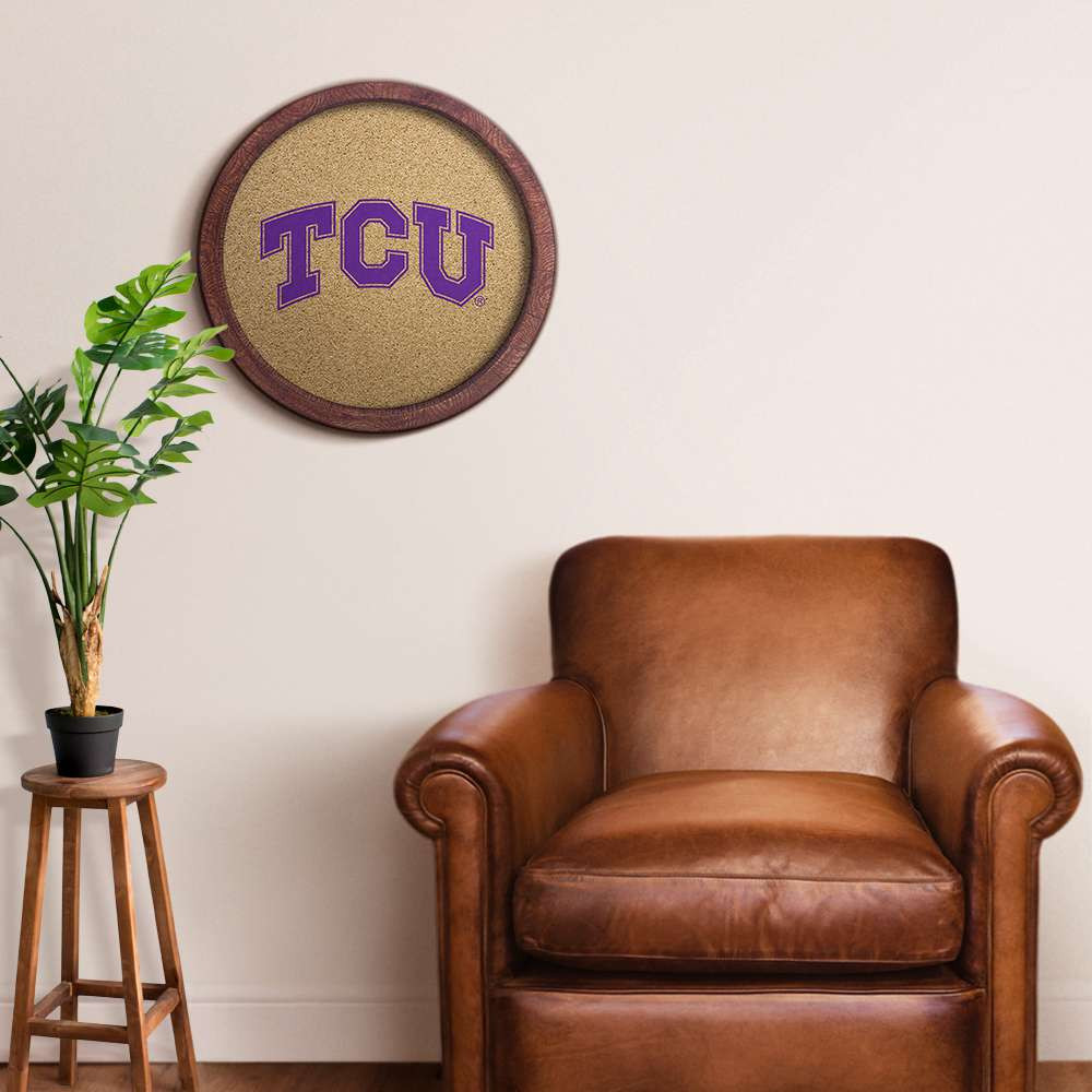 TCU Horned Frogs Faux Barrel Framed Cork Board - Color Logo