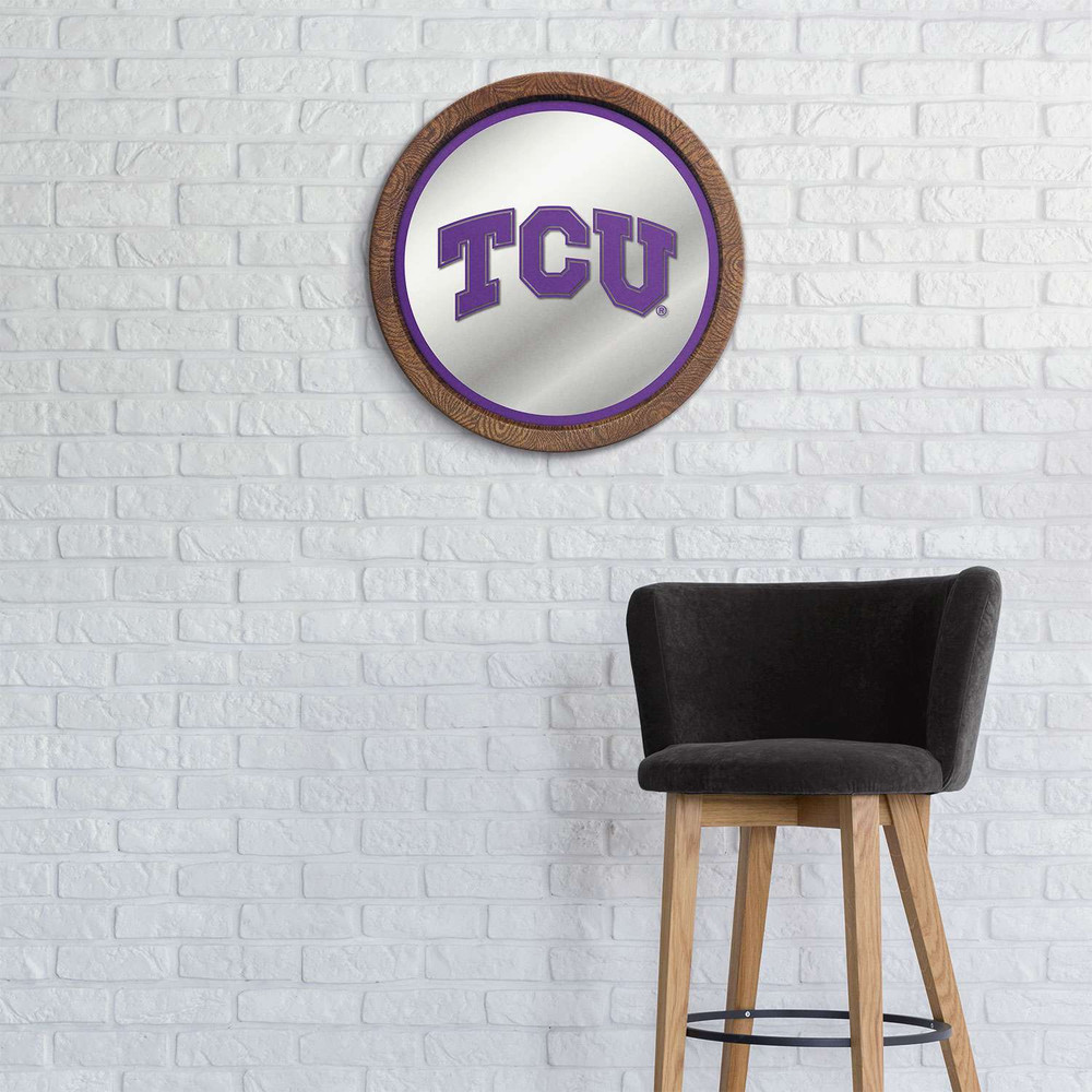 TCU Horned Frogs Faux Barrel Top Mirrored Wall Sign