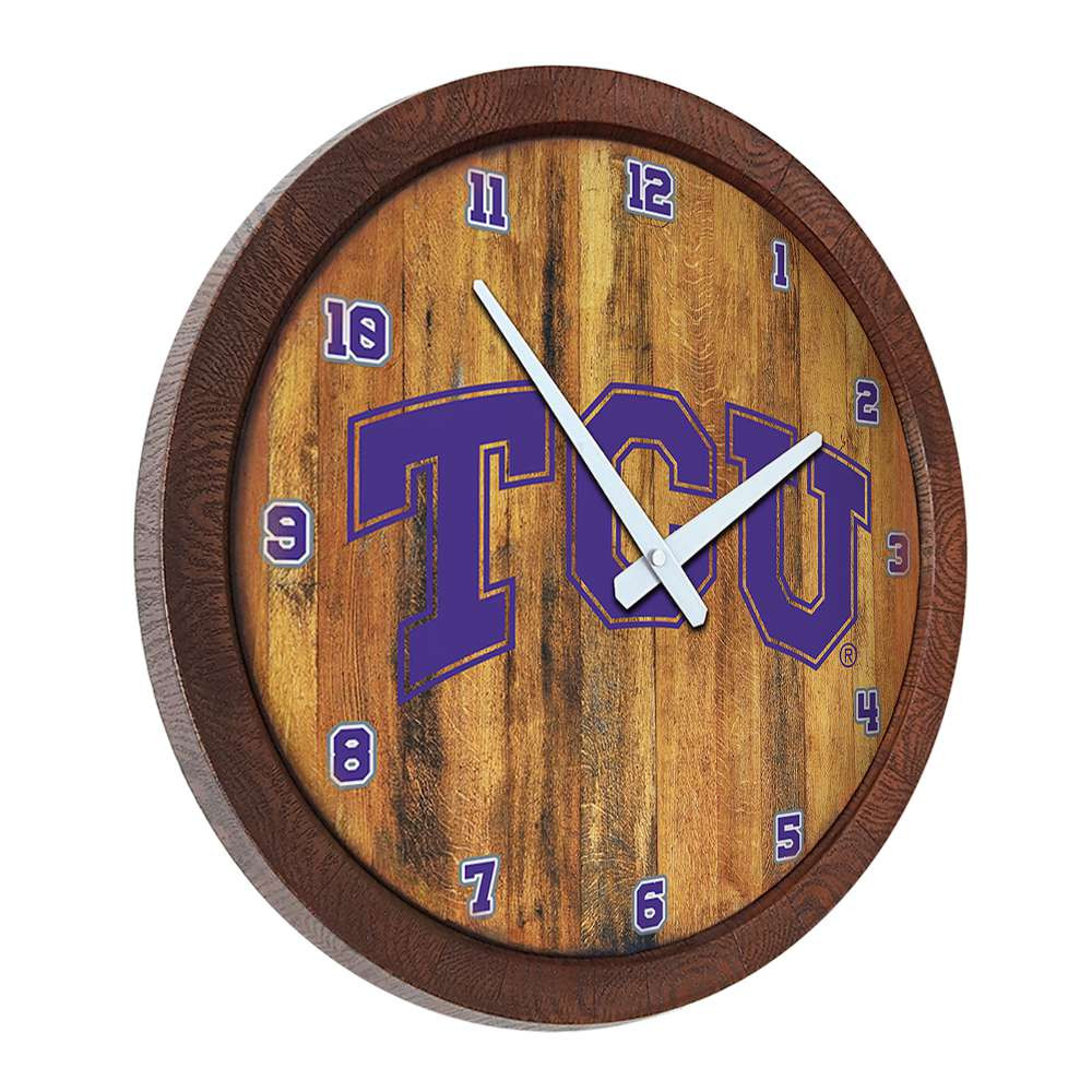 TCU Horned Frogs Faux Barrel Top Wall Clock