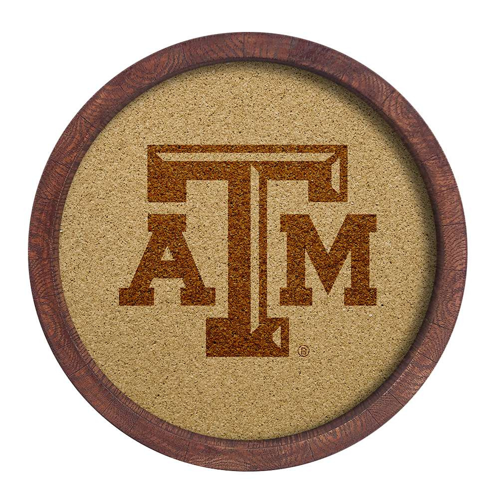Texas A&M Aggies Faux Barrel Framed Cork Board - Monochrome Logo | The Fan-Brand | NCTXAM-632-01B