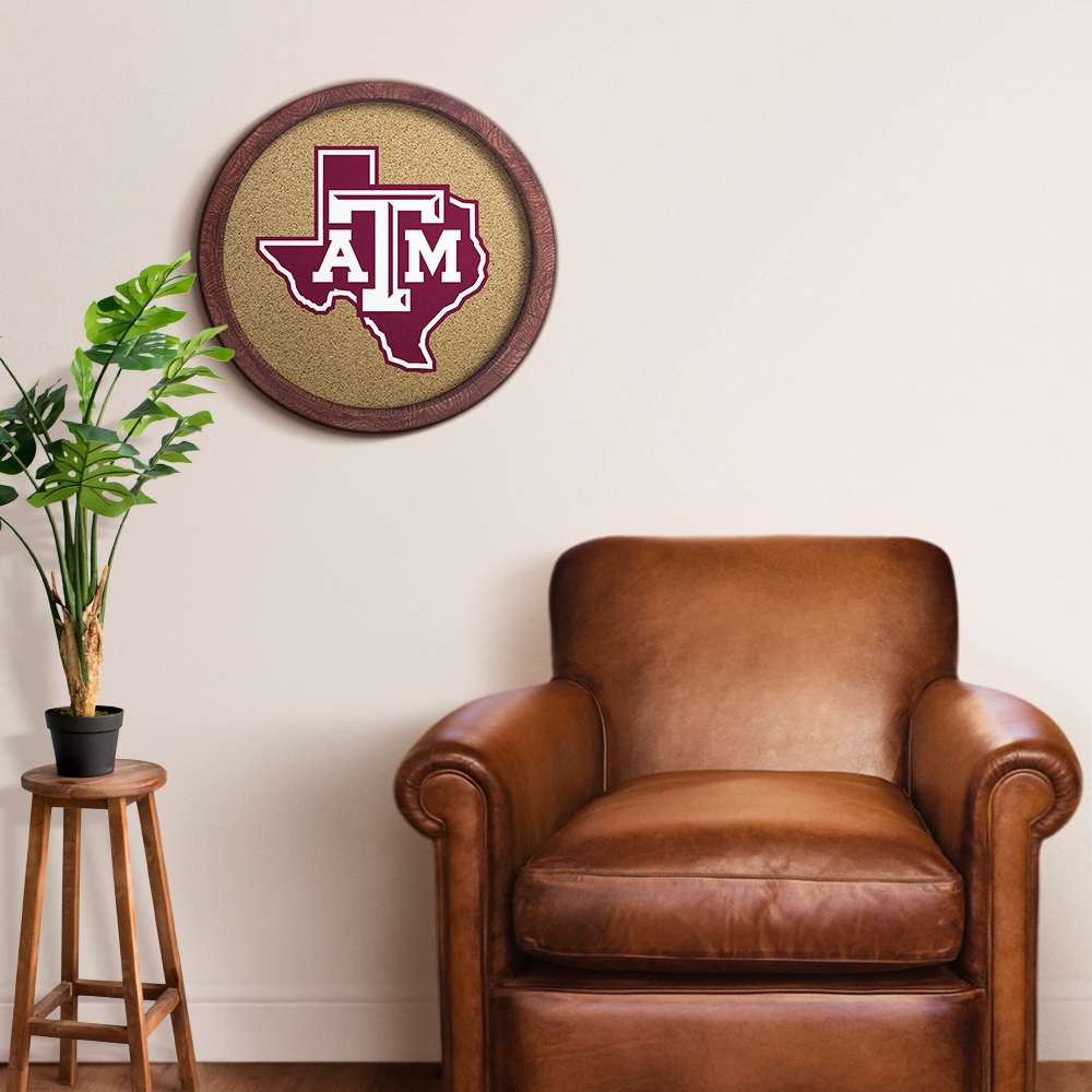 Texas A&M Aggies Texas - Faux Barrel Framed Cork Board - Color Logo