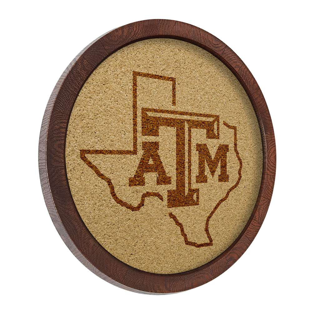 Texas A&M Aggies Texas - Faux Barrel Framed Cork Board - Monochrome Logo