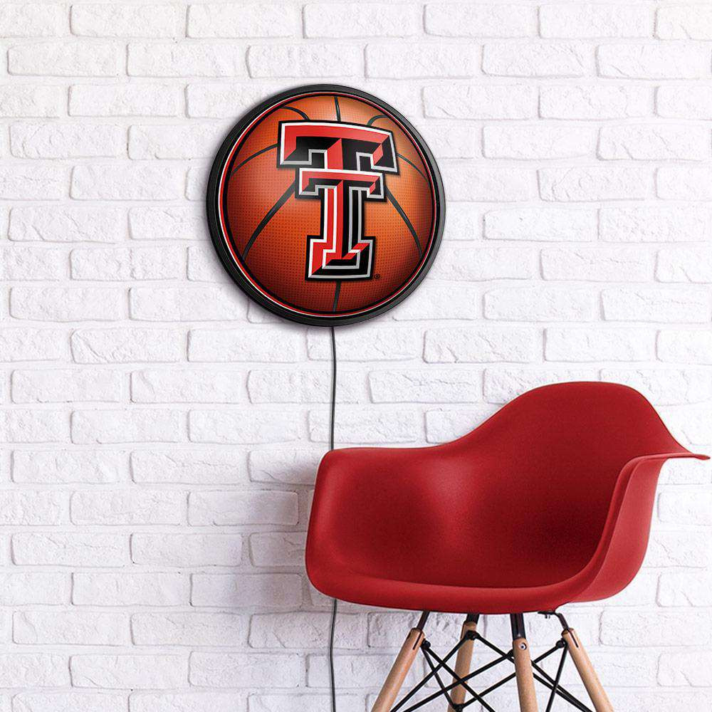 Texas Tech Red Raiders Basketball - Round Slimline Lighted Wall Sign