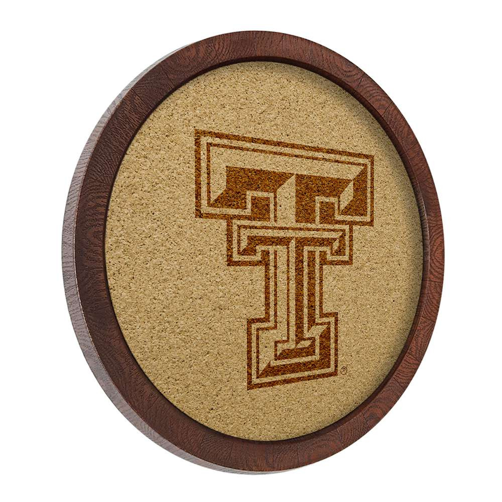 Texas Tech Red Raiders Logo - Faux Barrel Framed Cork Board - Monochrome Logo