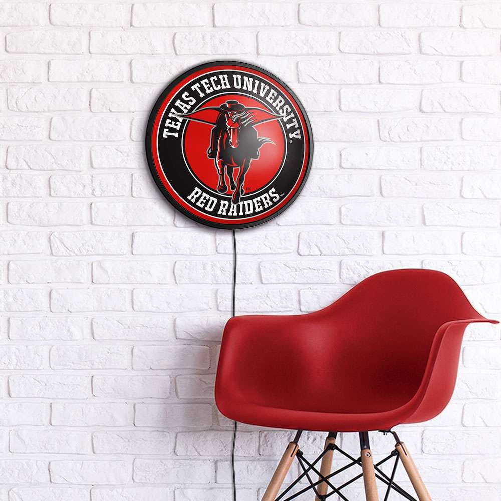 Texas Tech Red Raiders Masked Rider - Round Slimline Lighted Wall Sign