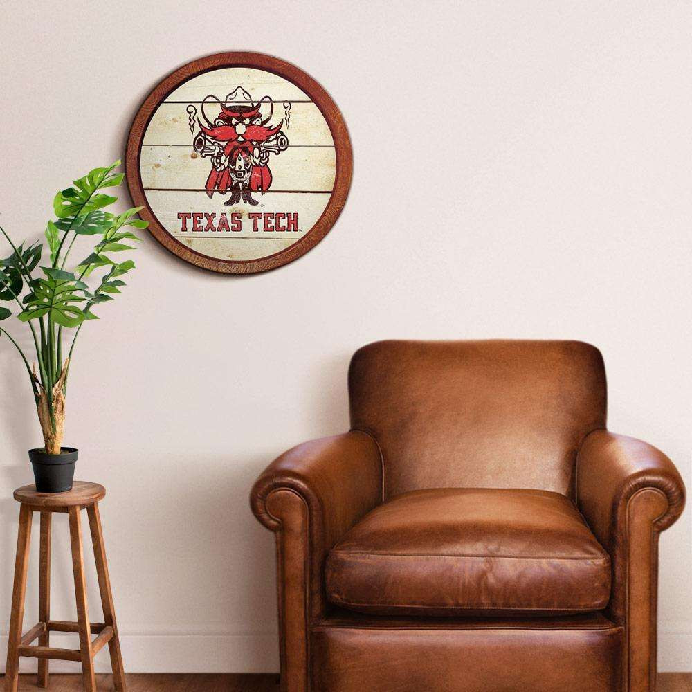 Texas Tech Red Raiders Raider Red - Weathered Faux Barrel Top Sign
